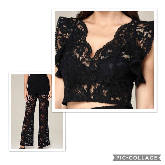 bebe Pants - Bebe Lace Crop Top & Pants